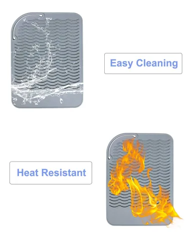 Miniatura 3 de Alfombrilla resistente al calor para rizador, planchas planas y alisadoras de cabello, herramientas de peinado de 9 x 6.5 pulgadas, silicona de Gris