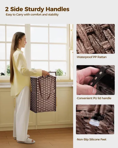 Miniatura 70 de GREENSTELL Cesta para ropa sucia con ruedas y tapa, 130 L, cesta grande de 3 secciones con 2 tipos de bolsas de forro extraíbles, 5 bolsas de malla