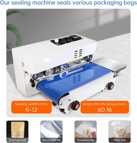 Miniatura 2 de Máquina selladora térmica comercial, máquina automática de sellado continuo de bandas de bolsas con control digital de temperatura, velocidad