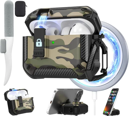 Miniatura 12 de Maxjoy for AirPods Pro 3 Case 2025, MagSafe Compatible with Auto Lock, Shockproof Protective Cover with Phone Stand, Includes Cleaning Kit &