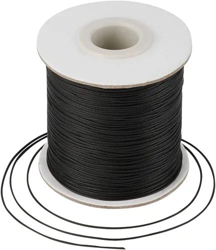 Miniatura 44 de Cheriswelry 90 yardas/rollo de 0.079 pulgadas, cordón encerado negro de poliéster coreano, joyería de cuentas, hilos para manualidades, cuerda