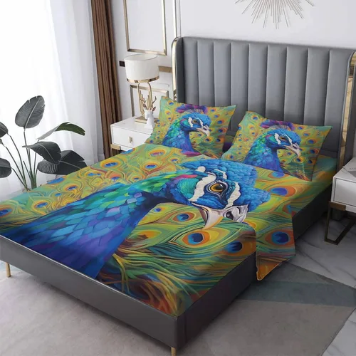Miniatura 8 de Juego de sábanas de 3 piezas con diseño de pájaros y fundas de almohada, tamaño individual, sábanas y fundas de almohada con estampado de flores
