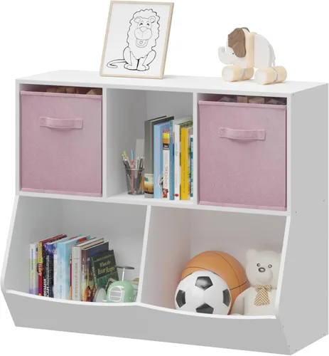 Miniatura 11 de Estantería para niños, estante para libros para niños con cajones de tela plegables, organizador de almacenamiento de juguetes, estantería