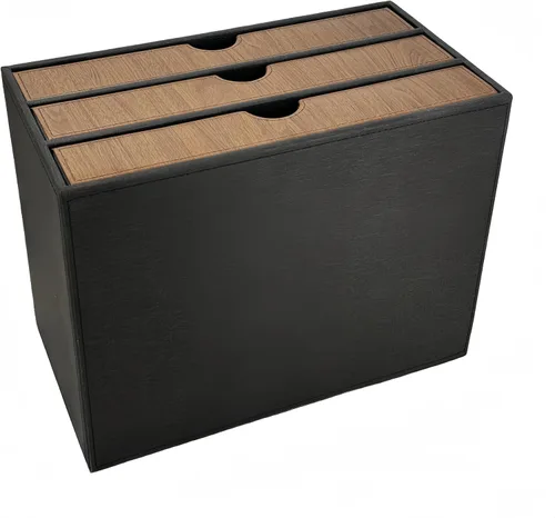 Miniatura 5 de Organizador de escritorio de cuero de 3 cajones con soporte para archivos A4, caja de almacenamiento modular apilable para suministros de oficina