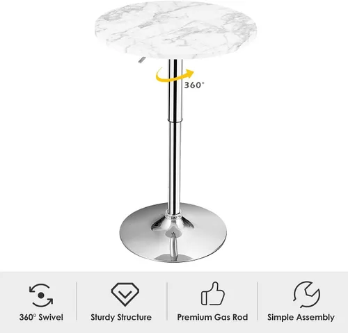 Miniatura 9 de Giantex Mesa redonda de pub ajustable en altura, mesa giratoria de 360° con patas plateadas y base para el hogar, mesa de bar (blanco)