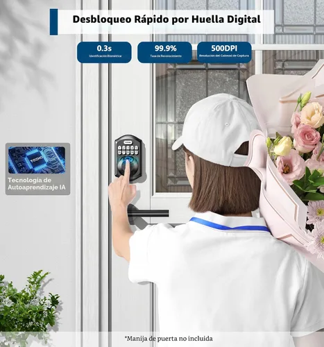 Miniatura 3 de TEEHO TE002 Cerradura de Puerta con Huella Dactilar - Cerradura de Puerta de Entrada sin Llave - Pestillo Electrónico con Teclado - Cerraduras Negro