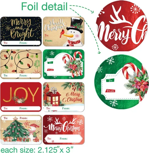 Miniatura 2 de 80 Etiquetas Adhesivas Grandes de Papel de Aluminio para Regalos de Navidad, 8 Diseños Jumbo - Etiquetas de Nombre de Navidad de y para Navidad