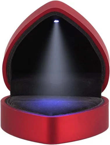 Miniatura 3 de Naimo Caja de anillo de compromiso, aretes, monedas, caja de anillos con luz LED para propuesta, compromiso, regalo de boda (rojo)