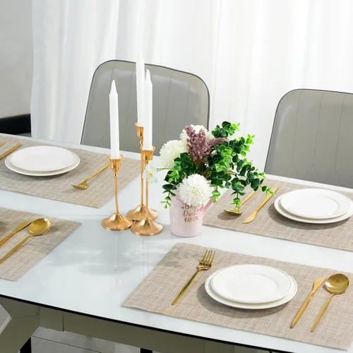 Miniatura 5 de Juego de 6 manteles individuales, antideslizantes, tejido de PVC, fáciles de limpiar, resistentes al calor, para cocina, comedor, decoración Beige