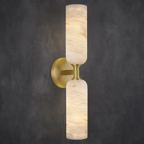 Miniatura 16 de Apliques de pared de alabastro español natural de 12 pulgadas, modernas luces doradas de latón para espejo de baño, lámpara de pared E12 con Latón