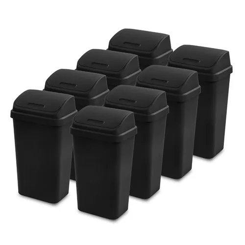 Miniatura 9 de Sterilite Paquete de 4 basureros con tapa oscilante, elegante cubo de basura de perfil cuadrado, 13 galones, color blanco, moderno contenedor