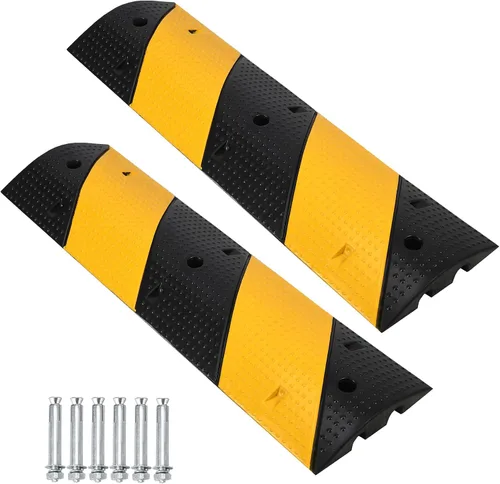 Baches de velocidad para entrada, paquete de 2 topes de velocidad de goma de 3.3 pies, 2 canales de velocidad modular de 22000 libras, rampas