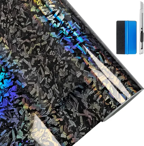 Miniatura 22 de LZLRUN Rollo de Vinilo Negro de Fibra de Carbono Mate Forjado con Liberación de Aire, Lámina Adhesiva, Película para Calcomanía DIY de Automóvil