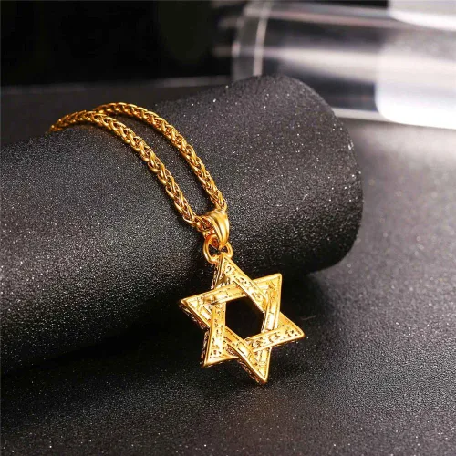 Miniatura 92 de U7 - Collar con Estrella de David para hombres y mujeres, dije hexagonal de acero inoxidable con cruz/piedra de rubí/collares clásicos judíos