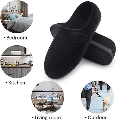 Miniatura 6 de Git-up Pantuflas diabéticas para hombre, artritis, edema, cierre ajustable, puntera hinchada, pies hinchados, pantuflas de espuma viscoelástica