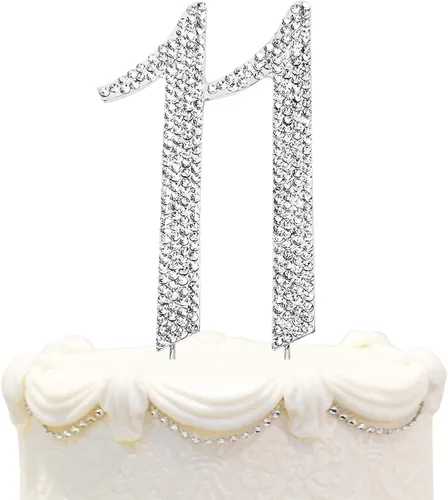 Decoración para tarta de cumpleaños número 11 con diamantes de imitación, el mejor recuerdo, decoraciones para fiesta de 11 años, color plateado