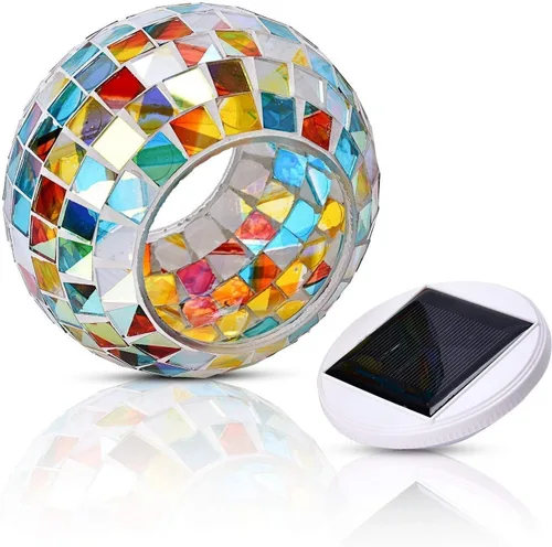 Miniatura 4 de WSgift - Bola de luz de colores a energía solar con mosaico de vidrio LED para jardín, lámparas de mesa recargables impermeables para exterior