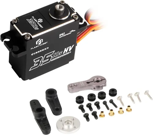 Miniatura 7 de FLASH HOBBY Servo sin núcleo de 77.2 lbs de alto par de torsión servo de engranaje de metal completo, IP67 resistente al agua servo RC con ángulo