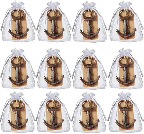 Miniatura 3 de 30 piezas de abrebotellas de ancla náutica de esqueleto con bolsa transparente blanca y tarjeta para recuerdos de fiesta de boda y decoraciones baby