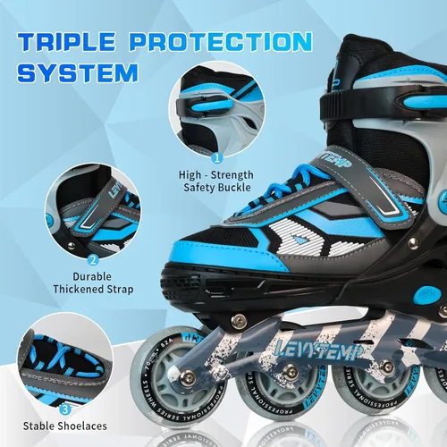 Miniatura 3 de Patines en línea ajustables para niños y adultos, patines al aire libre para principiantes con todas las ruedas iluminadas para niñas, niños, Azul