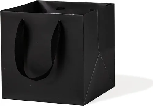Miniatura 10 de Bolsa de regalo de papel kraft pequeña con fondo cuadrado con asas (kraft natural, 4 x 4 x 4 pulgadas, 10 unidades)