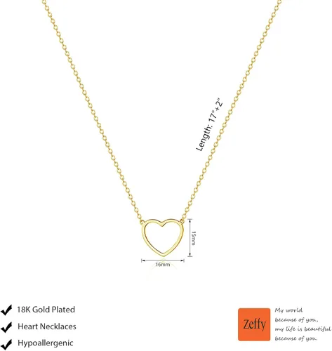 Miniatura 6 de Zeffy - Lindo collar de corazón chapado en plataoro de 18 quilates, collar de cadena con dije de corazón pequeño para mujer, joyas delicadas de oro
