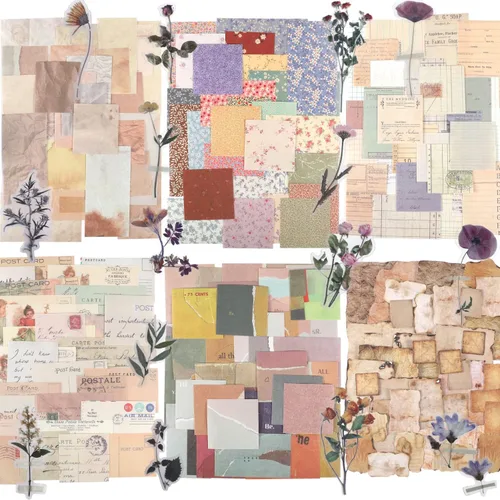 Kit de suministros para álbum de recortes vintage de 445 piezas, papel para diario estético, álbum de recortes, papel decorativo para manualidades