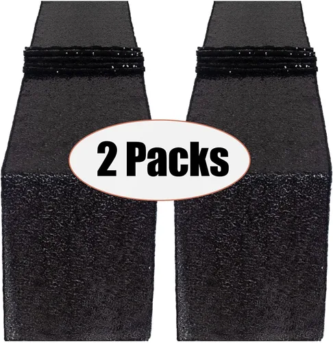 Miniatura 2 de AMZLOKAE Camino de mesa de lentejuelas, paquete de 2, camino de mesa negro de 12 x 120 pulgadas, para decoración de boda, rectangular, color negro