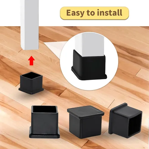Miniatura 8 de Flyshop Tapones de PVC para patas de silla de patio, protectores de suelo cuadrados negros 10 unidades, 1 pulgada x 1 pulgada, 0.984 x 0.984 in