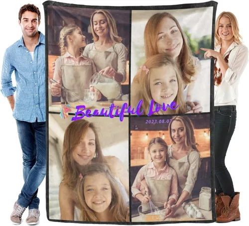 Miniatura 17 de Manta de franela personalizada con fotos, envío de texto al día siguiente, regalos personalizados perfectos para madre, padre, esposa, hombres, 3