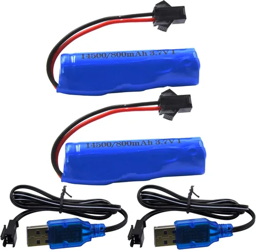 Miniatura 3 de Blomiky Paquete de 2 baterías recargables de iones de litio de 3.7 V 500 mAh, enchufe SM 2P con cable USB para auto de acrobacias RC de doble cara
