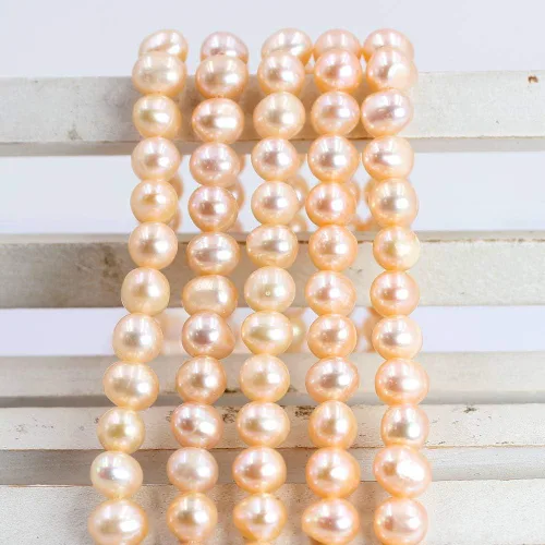 Miniatura 3 de Fabricación de joyas naturales de 0.197-0.236 in cultivadas casi redondas de agua dulce perlas espaciadoras sueltas hebra de 14 pulgadas (rosa)
