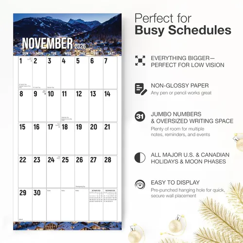 Miniatura 2 de RED EMBER The Big Grid - Calendario de pared 2026 Seasons in Nature de 12 meses 12 x 24 pulgadas abierto Regalo de vacaciones Calendario