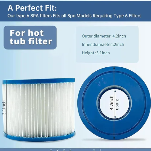 Miniatura 2 de Filtros de spa tipo VI y filtros de bañera de hidromasaje Cartucho de repuesto para jacuzzis inflables que requieren filtros tipo 6, 4.2 x 3.1