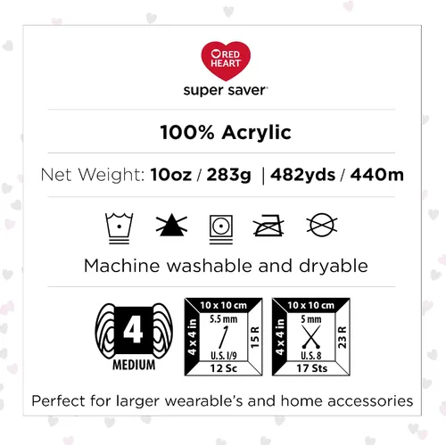 Miniatura 6 de Red Heart Super Saver Jumbo Favorite Stripe Yarn – Paquete de 2 hilos de 14 onzas de 14 onzas – Acrílico – 4 medianos (peinado) – 482 yardas