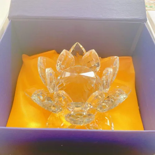 Miniatura 8 de Loto de cristal transparente, flor de cristal brillante con caja de regalo, reflejo de tono, purpurina, paz, pureza, buena fortuna, sabiduría