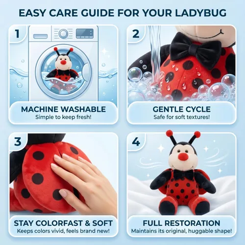Miniatura 7 de Garden Buzz Cuties Ladybug - Peluche de mariquita, escarabajo, insecto, suave, con alas rojas y lazo negro, amigo de abeja, regalo para niños