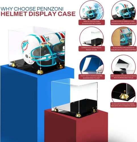 Miniatura 3 de PENNZONI Vitrina de casco de fútbol de tamaño completo vitrina de acrílico transparente Estuche de casco de base negra de doble capa con Espalda