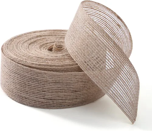 Cinta de arpillera con alambre, cinta de tela de yute natural, cinta de manualidades para Navidad, boda, lazos grandes, regalos, tela de arpillera