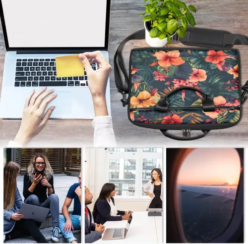 Miniatura 4 de Bolsa de hombro impermeable para laptop de 14 a 15.6 pulgadas, bolsa de mensajero para computadora portátil, Diseño de flores tropicales
