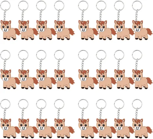 Paquete de 24 llaveros de poni, recuerdo de fiesta para los amantes de los ponis, regalo de regreso de invitados, fiesta temática de animales de