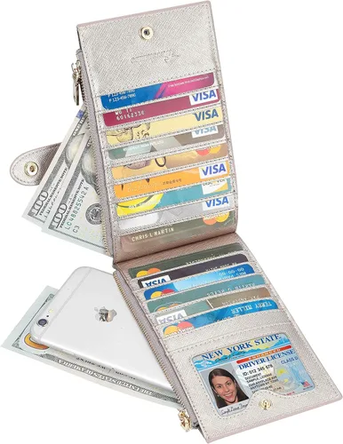 Miniatura 2 de Travelambo RFID Billetera de mujer con varios compartimientos para varias tarjetas con bolsillo con cierre, talla única
