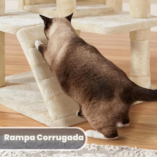 Miniatura 8 de Yaheetech Torre de árbol para gatos de 54 pulgadas, mueble con poste rascador para gatitos, casa de mascotas para jugar Beige