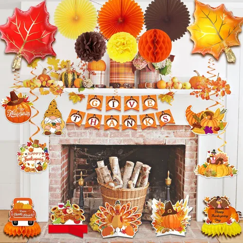 Miniatura 4 de Suministros de decoración de fiesta de Acción de Gracias, decoraciones de otoño de Acción de Gracias, incluyendo pancarta de Acción de Gracias