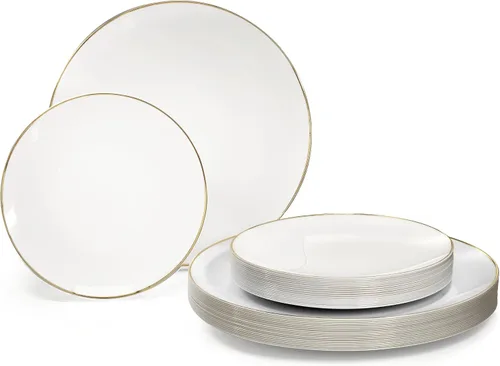 Miniatura 11 de Ocasiones" Paquete de 50 platos (25 invitados) - Juego de platos de plástico desechables para fiesta de boda, cena de 25 x 10.25 pulgadas + 25 x