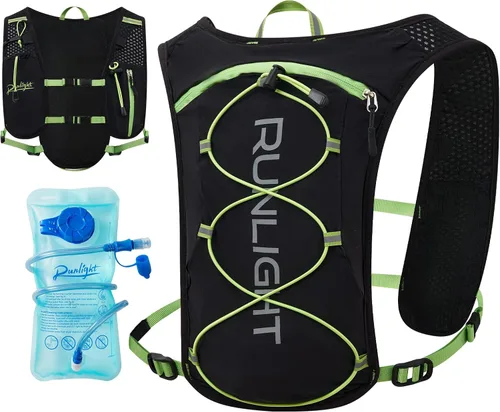 Miniatura 10 de Runlight Chaleco para correr para mujeres y hombres, mochila ligera de hidratación con bolsa de vejiga de agua de 1.5L, mochila diurna hidro