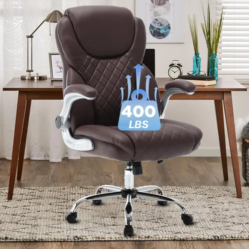 Miniatura 12 de Silla de oficina ejecutiva grande y alta, sillas de escritorio ergonómicas con respaldo alto de piel sintética con ruedas, silla de gestión mecedora