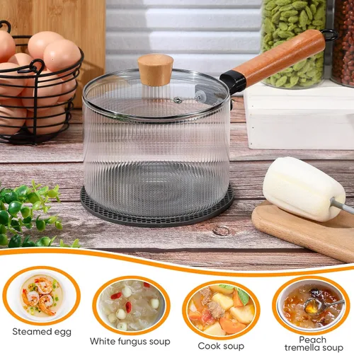Miniatura 4 de Uiifan 2 Juegos de Ollas de Vidrio para Cocinar en la Estufa, Utensilios de Cocina de Vidrio Transparente, Olla de Cocción Transparente con Tapa
