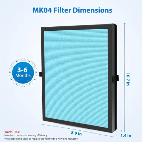 Miniatura 4 de Paquete de 2 filtros de aire MK04 de repuesto para purificador de aire AROEVE MK04 MG04JH DH-JH04, filtro premium de 4 capas para polvo, caspa de 2