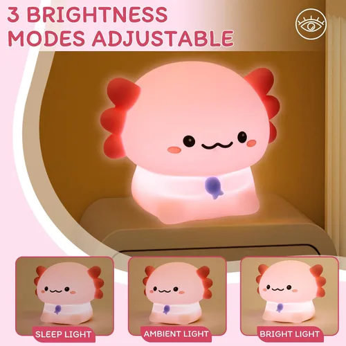 Miniatura 3 de Axolotl - Luz nocturna para niños – Regulador de intensidad de 3 niveles y temporizador de apagado automático, lámpara de silicona segura